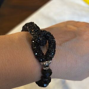 Loop tied crystal and faceted glass sparkling beaded stretch Bracelet
